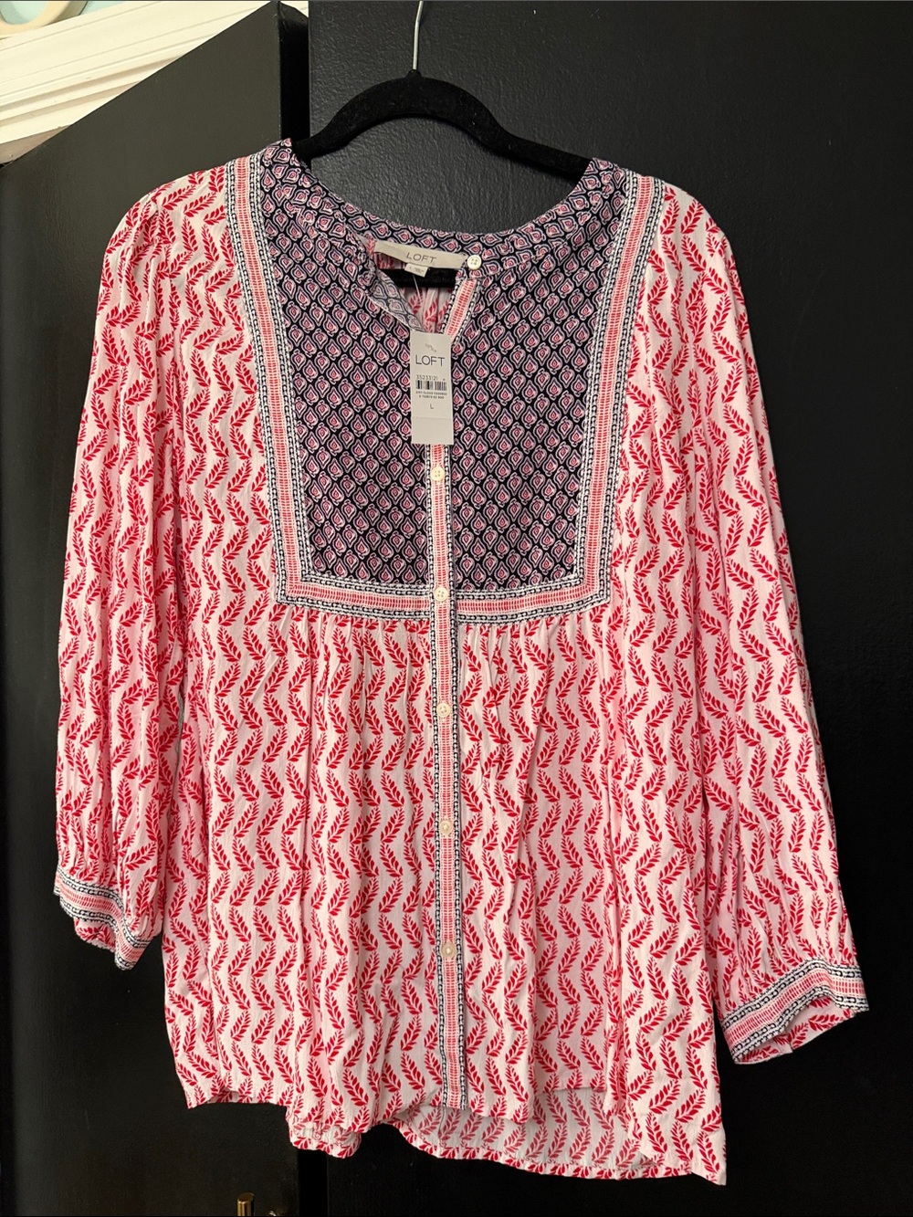 LOFT Red and Navy Printed Split-Neck Tunic